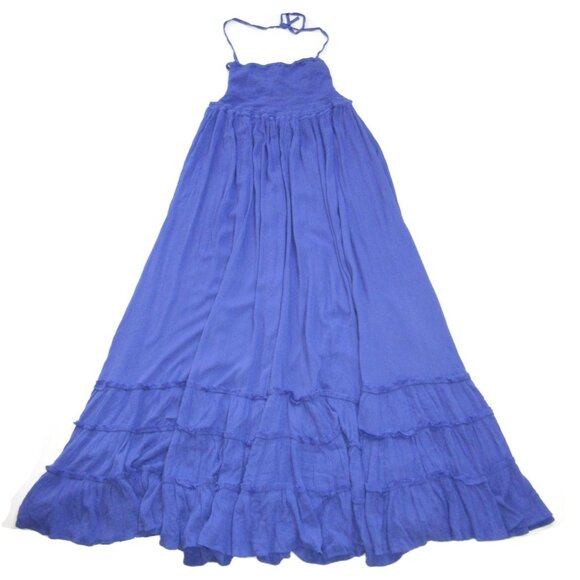 NWT Free People Extratropical Maxi in Dark Blue Crinkled Halter Dress S - Picture 2 of 9